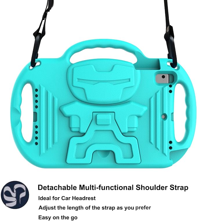 LTROP Kids Case for iPad 5th/6th Generation (2017/2018) &amp Air 2 Shoulder Strap Handle Stand Shockproof Bumper Cute Kid Case for iPad 9.7 Inch Black