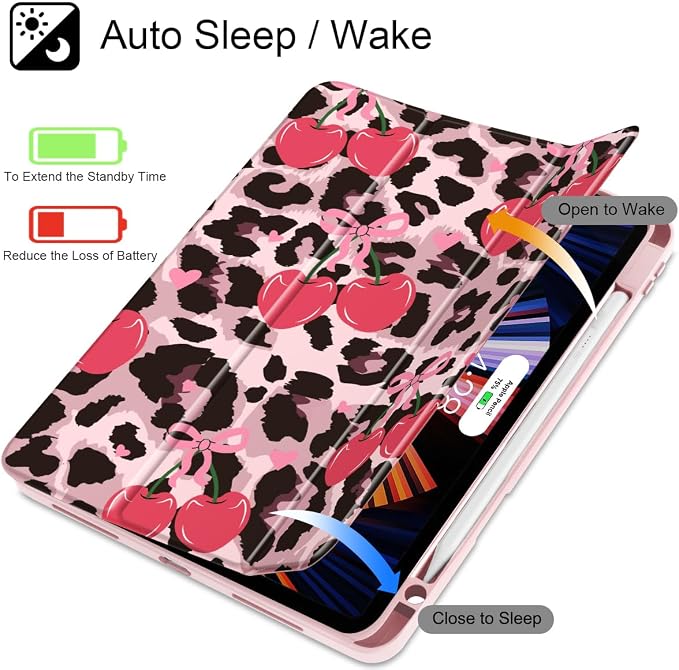 Mektron Case for iPad Pro 11 inch Case M2 2022 Generation 4th Fit 2021 2020 2018 iPad Pro 11 (3rd 2nd &amp 1st Gen) -Buit in Pencil Holder with Shockproof Cover Clear Shell Blue Bows &amp Flower