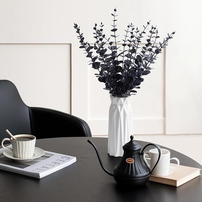 18pcs Black Eucalyptus Stems Greenery Stems Fake Leaves Artificial Flowers Bouquet Faux Branches Centerpiece Flores Plants for Home Party Decor Wedding Decoration