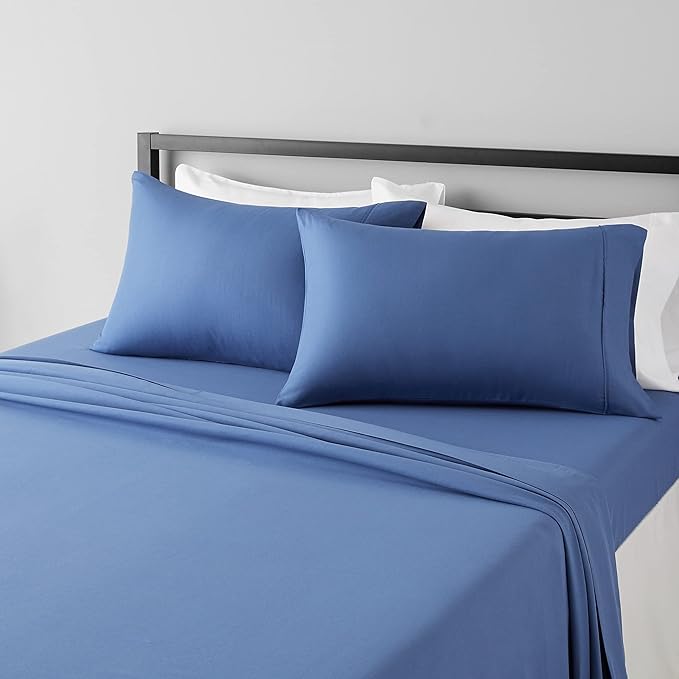 Amazon Basics Lightweight Super Soft Easy Care Microfiber 4-Piece Bed Sheet Set with 14-Inch Deep Pockets, King, Dutch Blue, Solid