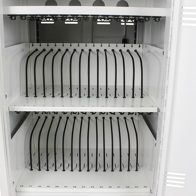 32-Bay Mobile Charging Cart with Keyed Lock, Steel Laptop & Tablet Charging Cabinet with Cable Management, Rolling Power Station for Classroom, Office, School, Library