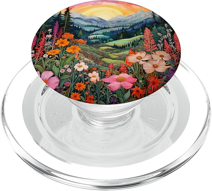 Mountains Landscape With Trees And Flowers Floral Nature PopSockets Adhesive PopGrip