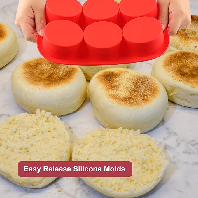 Nalchios Silicone Egg Bites Molds, Non-Stick 6-Cavity Muffin Cupcake Pans Deep 3 Inch Baking Mold for Egg Breakfast Sandwiches Omelets Dinner Rolls Hamburger Bun