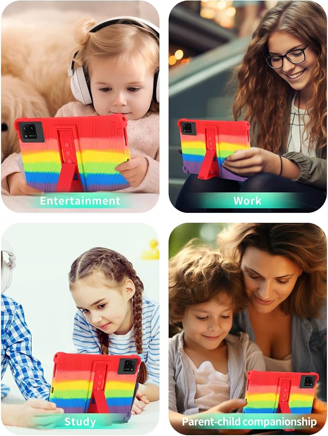 Case for DigiLand-S10 10.1 Android 14 Tablets，WUNIAK Shock Proof Lightweight Stand Rubber Shell Protective CoverKids Friendly Soft Silicone Adjustable Stand CoverBlack
