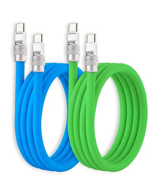 chubbycable 120W Silicone USB A to C Cable 2 Pack Black+Gray 13.1FT | Couple Color Matching 6mm Extra Thick 45000+ Bend Tested 480Mbps Data Transfer E-Marker Safety Chip Tangle-Free