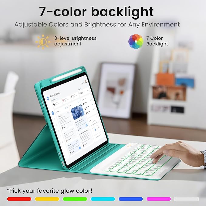 BLUTLOTUS Keyboard case for iPad 9th/8th/7th Generation 10.2 Inch - Backlit Wireless Detachable Folio Keyboard Cover with Pencil Holder for iPad 9th/8th/7th Gen Air 3rd Generation 10.5 Inch