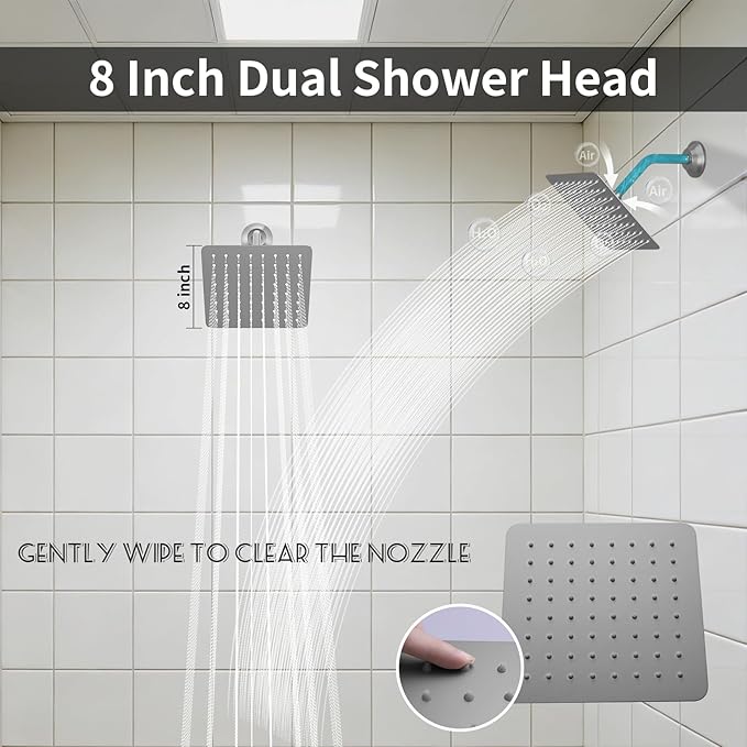 KATAIS Digital Display Shower Fixtures Brushed Nickel Shower System with 12 inch Ceiling Mounted Shower Head and 2 Wall Mounted Shower Head(8 inch), Handheld Shower