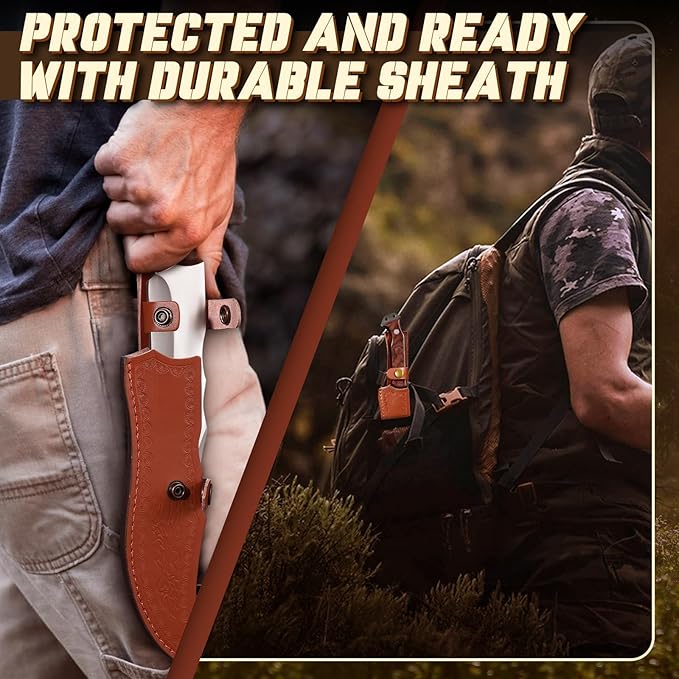 TAN REN Machete for Cutting Trees Heavy Duty, Survival Machete with Sheath for Yard Work, Full Tang Fixed Blade Knife with Wood Handle, Camping Machetes Heavy Duty, Clearing Brush and Gardening
