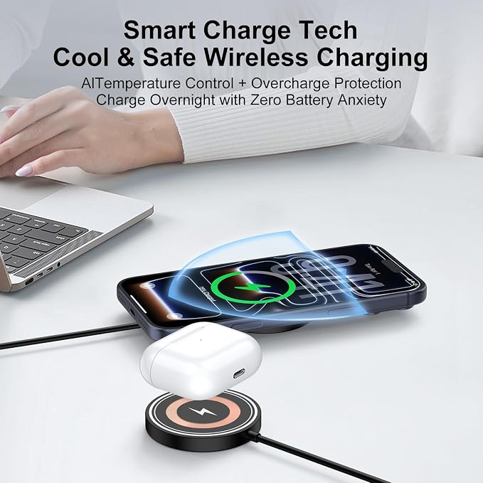 for iPhone 17e Mag-Safe Charger 2 Pack 15W Magnetic Wireless Charger Fast Charging Pad for iPhone 17 16 15 14 13 12&ampAirpods Pro 4 315W Wireless Charger Android USB-C/A for Google Pixel 10a Galaxy