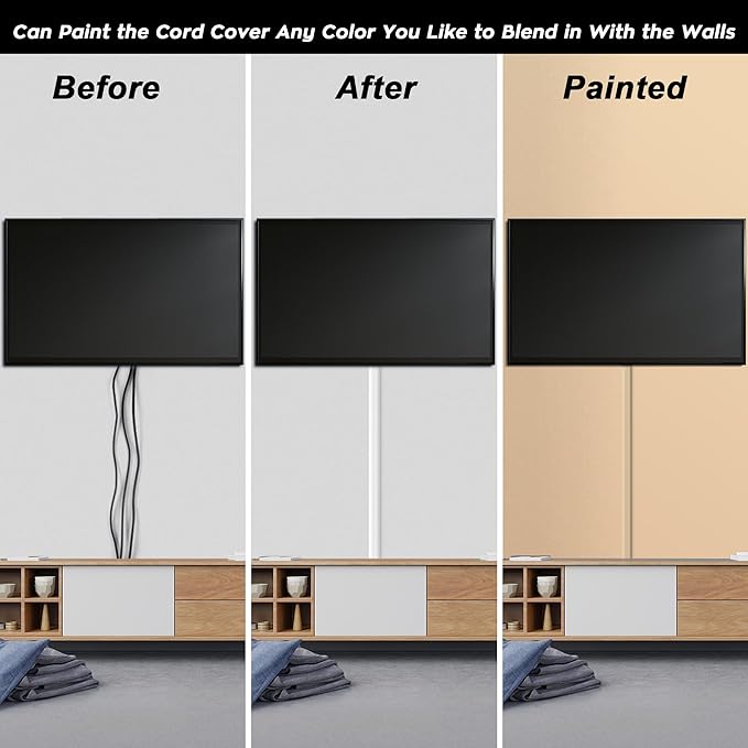YCLYC 110in Cord Covers for Wires on Wall Kit, Large Cord Hider Wall Kit, Wire Covers for 3-4 Cords on Wall, White TV Cable Hider Cable Raceway, Simple Setup Wire Hider, W1.2 X H0.6in