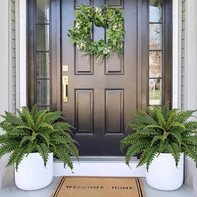 Artificial Ferns 25.6" Dia. - Faux Ferns for Outdoor Planter & Hanging - Fake Plant Shrubs for Home Garden Porch Farmhouse Decor