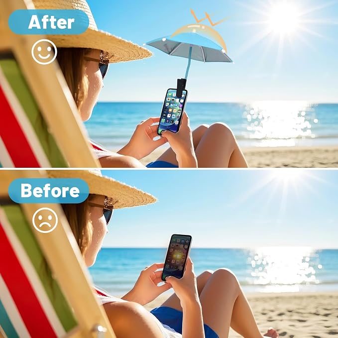 Mini Clip-on Phone Umbrella for Sun Flexible Adjustable Handle Cell Phone Umbrellas Sun Shade Protects from Sunlight and Glare Universal Fit for All Smartphones Black