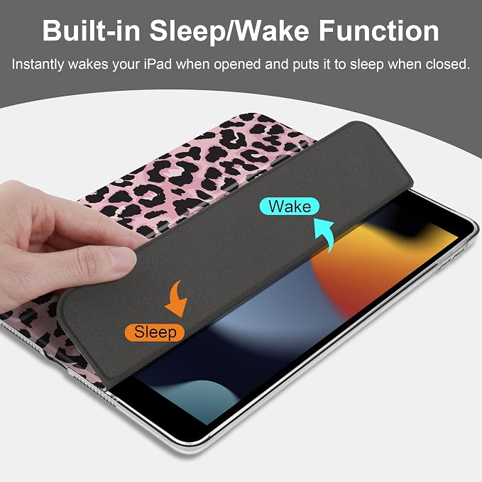 Compatible with iPad 10.2 Inch Case 2021 2020 2019 Smart Lightweight Trifold Stand Hard Plastic Transparent Cover Support Auto Sleep/Wake for iPad 10.2 9th/8th/7th Gen - Bear &amp Cherry