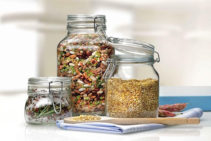 Bormioli Rocco Fido Canning Jar with Airtight Rubber Gasket, 101.5 oz - Glass Storage Jar for Fermentation, Dry Food, Sauces, Pickling - Italian-Made Kitchen Canister with Lid Options
