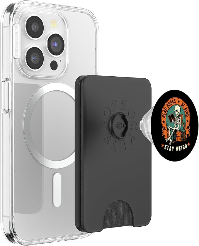 Read Books Be Kind Stay Weird Skeleton Reading Goth Bookish PopSockets Adhesive PopGrip