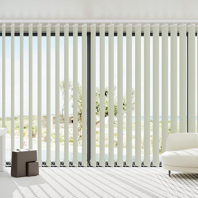 Blindify Motorized Vertical Blinds, Blackout Sliding Door Shades Vertical Shades Remote Control Customize, Beige