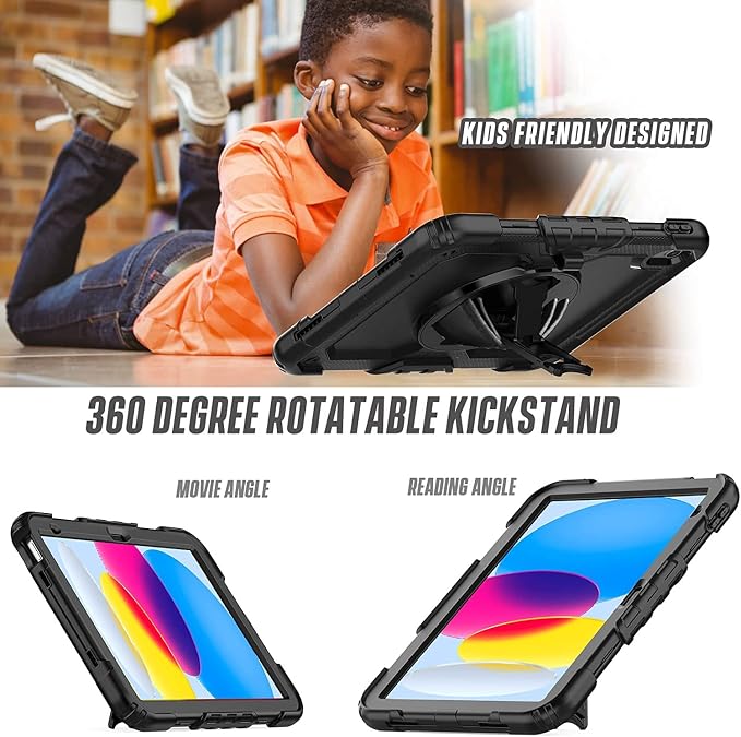 Case Compatible with iPad (A16) 11th 2025/10th Gen 2022 | Built-in Screen Protector Pen Holder Heavy Duty Shockproof Rugged Protective Case W/Handle Shoulder Strap
