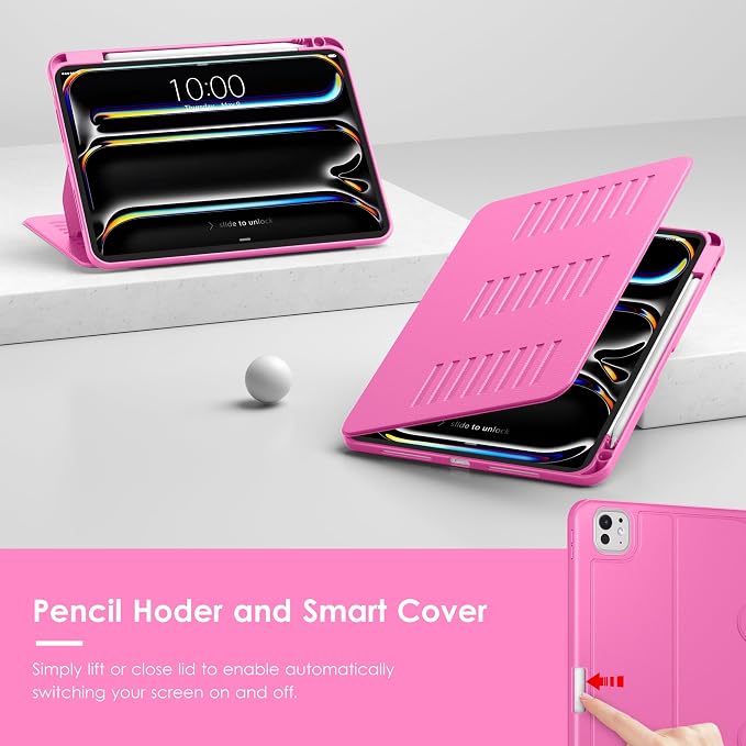 VIKESI Case for iPad Pro 11 inch (M5/M4) 2025/2024Multiple Angles Magnetic Stand CoverShockproof BackPencil Holderand Auto Sleep/WakeBlack