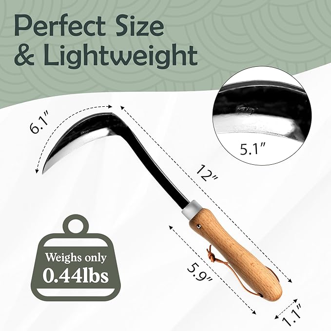 Muldale Japanese Hand Weeding Sickle – Curved Razor Hoe Garden Tool with High-Carbon Steel Blade & Ergonomic Beechwood Handle – Perfect for Weeding Between Plants, Paving, Borders