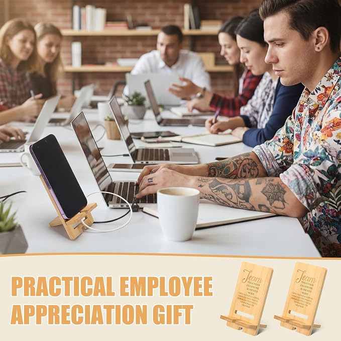 Ripeng 30 Pcs Employee Appreciation Gifts Bulk Bamboo Phone Stand for Desk Office Workers Inspiration Thank You Gift for Team Coworkers Staff Volunteer Nurse Teacher Colleagues Gratitude (Inspiration)
