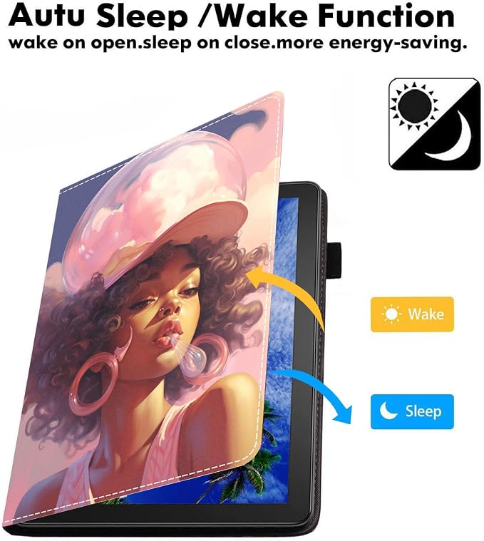 Case for Amazon Fire HD 10 Tablet (9th/7th Generation 2019/2017 Release) Slim PU Leather Cover with Card Slot &amp Auto Wake/Sleep for Fire 10.1 Tablet African American Girl