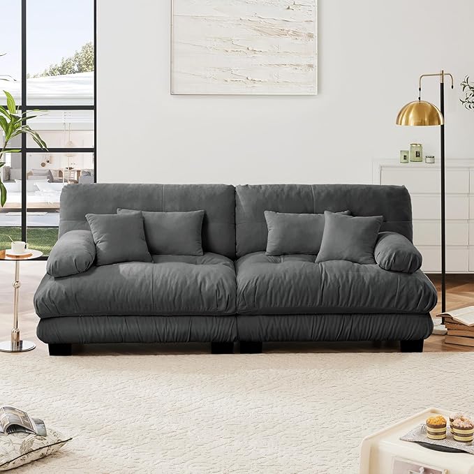 94.4” Loveseat Sofa, 2 Seater Modular Sectional Sofa, Grey Large Sectional Fluffy Couch Set, Chenille Cloud Couch with 4 Pillows, Deep Seat Sofas for Living Room