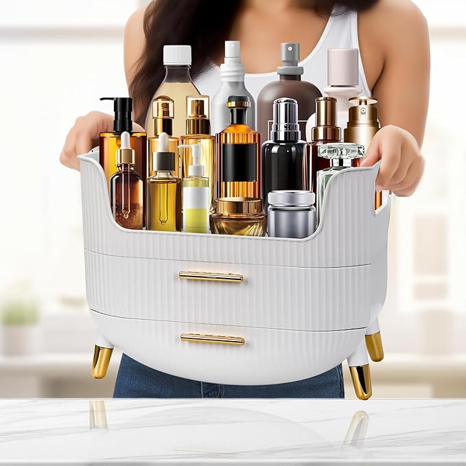 Makeup Organizer with Drawers,Skincare Plastic Storage for Vanity,Large Cosmetic Display case for Dresser with Handle,Large Capacity Bathroom Countertop
