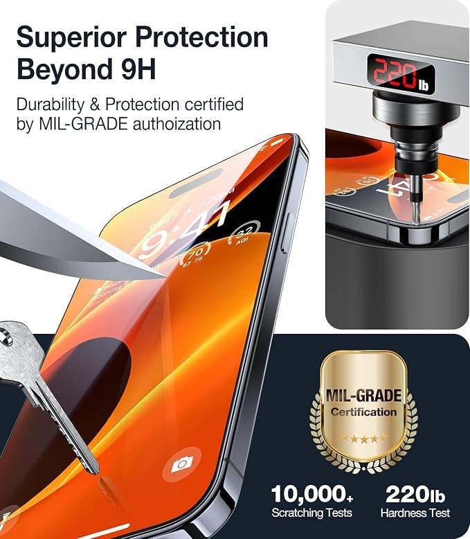 UltraGlass TOP 9H+ Armor for iPhone 15 Pro Max Screen Protector [NO.1 Military Grade Shatterproof] Screen Protector 15 Pro Max Tempered Glass [Longest Durable] Full Coverage 2 Pack
