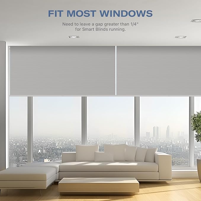 THIRDREALITY ZigBee Smart Blind Gen2, Motorized 100% Blackout Window Shades with Remote, Cordless Honeycomb Blinds, Automatic Height, C2 Rechargeable Batteries Powered, 72" W x 74" H Beige/White