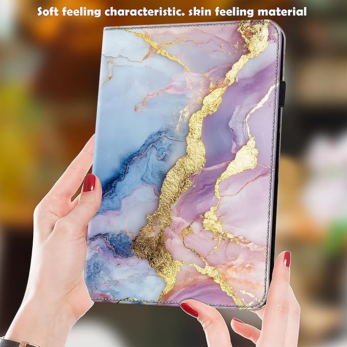 Case for iPad (A16) 11th Generation 11 Inch 2025 iPad 10th Generation 10.9 inch 2022 Auto Wake/Sleep Pencil Holder Flip Wallet Leather Cover Bicolor Marble
