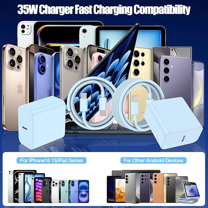 2Pack 65W USB C Charger Block Super Fast Charging Type C Wall Adapter with 3 Port 100W PD Quick Charging for Samsung Galaxy S26/S25 Ultra iPhone 17/16/15 Pro Max iPad Pro/Air &amp MacBook Pro/Air