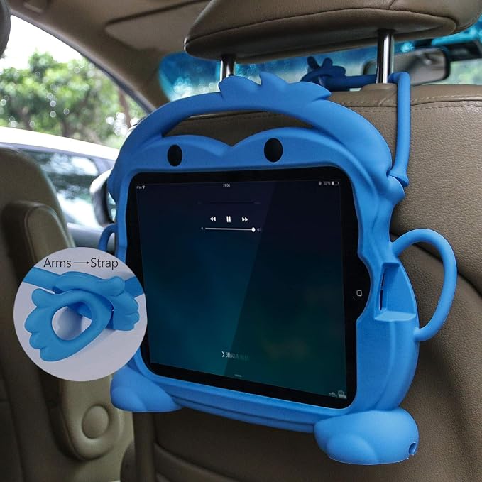 Kids Case for iPad 2/3/4 Child Proof Silicone Protective Car Case Cute Monkey Handle Stand Cover for Apple iPad 2nd 3rd 4th Generation (Blue)