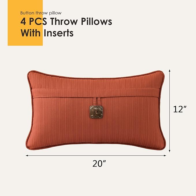 Outdoor Decorative Pillows with Coconut Button Pack of 4, 20" x 12" Outdoor Pillow Set for Couch Bed Throw Patio Sofa, Coral Red