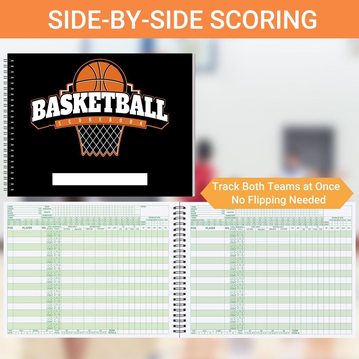 suituts Basketball Scorebook 40 Games Score Book Side by Side Basketball Stat Tracking Book for High School, Middle School or League Use