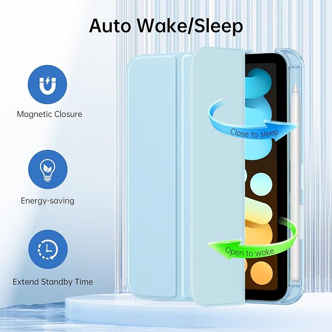 MoKo for iPad mini A17 Pro Case 8.3 Inch 2024 iPad mini 7th/6th Case 2021 | For iPad Mini Case with Pencil Holder Light Trifold Smart Protective Cover with Hard PC Translucent Back Shell Agave Gree