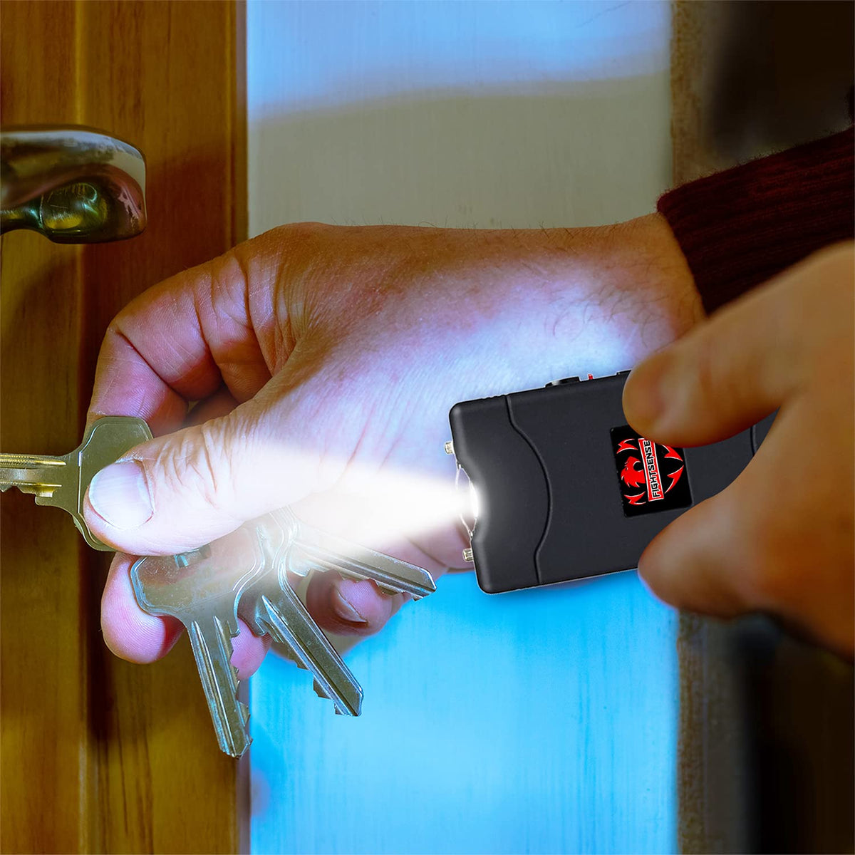 FIGHTSENSE Super Heavy Duty 35 Billion Mini Stun Gun for Self Defense with Bright Led Flashlight, Rechargeable Battery, Nylon Holsters with Belt Loop for Easy Cary