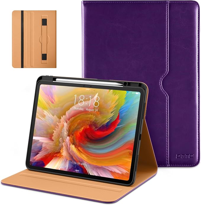 DTTO for iPad Pro 13 Inch Case (M5) 2025 / (M4) 2024 Brown | Premium Leather Business Cover with Pencil Holder Hand Strap &amp Pocket Corner Protection Auto Sleep/Wake Multiple Angles