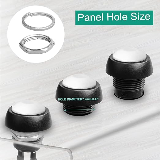 QTEATAK 1/2"(12mm) Pre-Wired Mounting Hole On/Off White Mini Round Waterproof Momentary Push Button Switch JF-33B -2Pack