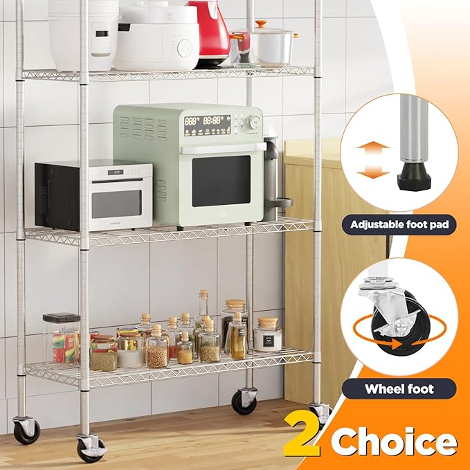 FDW 4-Tier Wire Shelving Unit Adjustable Garage Shelving 1400 lbs Weight Capacity Storage Shelves with Wheels for Home Kitchen Garage Commercial, 14" Dx36 Wx62 H, Chrome