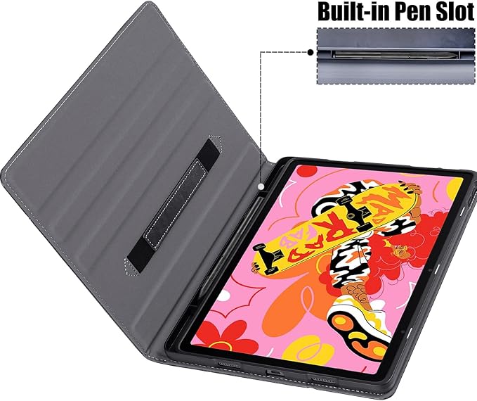 Stand Case for Wacom Movinkpad 11 Tablet Black | PU Leather Protective Coverwith Pen Holder &amp Pocket/Hand Strap Multiple-angles Viewing StandSoft TPU Back Shell