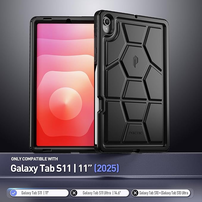Poetic TurtleSkin Case for Samsung Galaxy Tab S10 FE Plus (2025 Release) 13.1 inch Case with S Pen Holder Heavy Duty Shockproof Kids Friendly Protective Silicone Cover Black