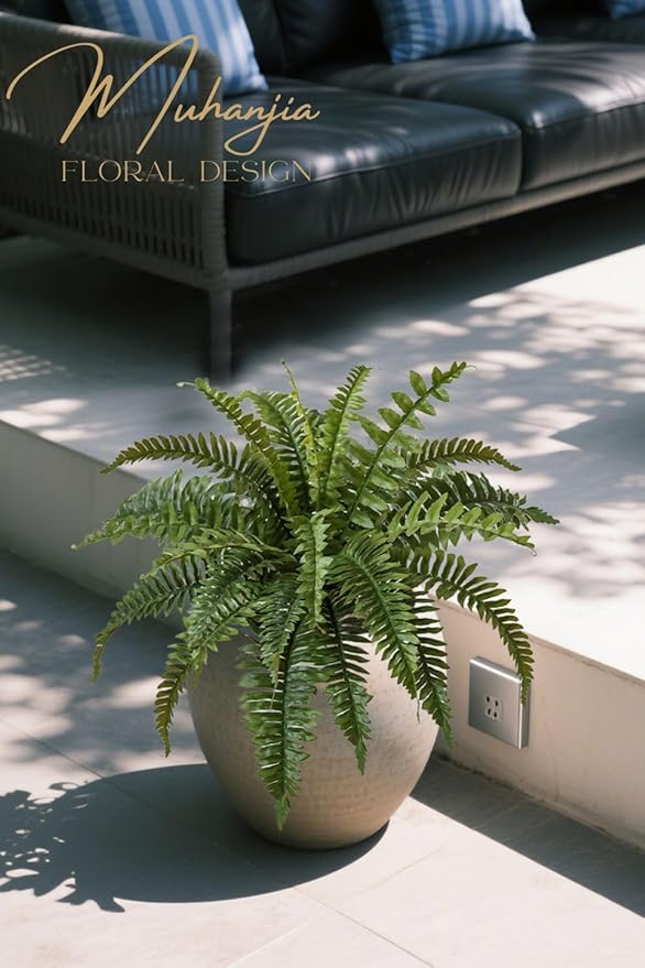 27" Silky Artificial Boston Fern Bush,Set of 4, Fake Fern Large Hanging Plant That Look Real for Outdoors Home Decor,25Branches. (27" 4Pcs25Fronds)