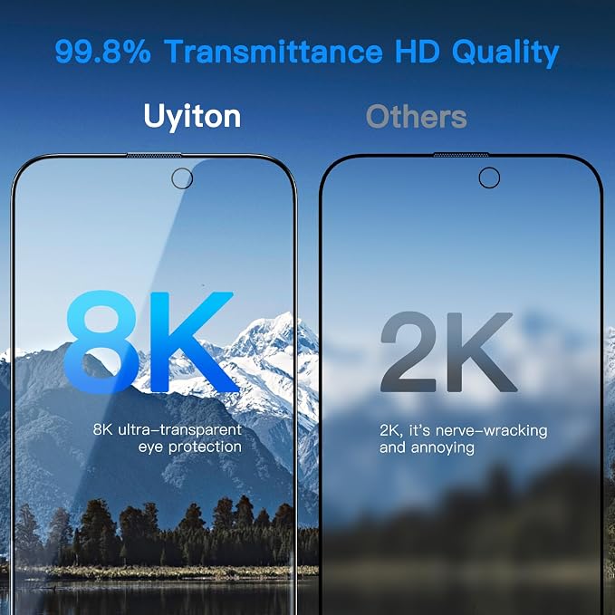 Uyiton Anti-Blue Light for iPhone 15 Plus Screen Protector | Unbreak-Glass Easy to Install Full Coverage Case Friendly Scratch Resistance 9H Tempered Glass Screen Protector 2 Pack
