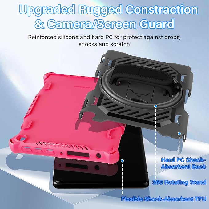 for Flre HD 8 &amp 8 Plus Case 12th/10th Generation (2024/2022/2020 Release) with 360 Kickstand Hand Strap for Kids