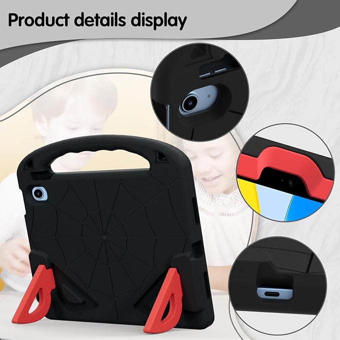 Kids Case for iPad A16 11th/ 10th Generation (2025/2022 Model) | iPad 11/ iPad 10 Full-Body Drop Protection cover with Screen Protector EVA Shockproof Handle Stand Black
