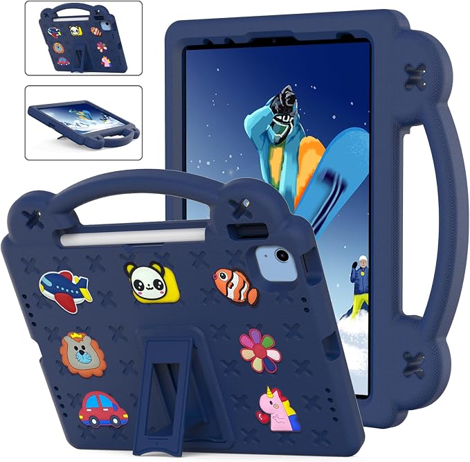 Kids Case for iPad Air 13 (2026/2025/2024) M4/M3/M2 &amp iPad Pro 13 2024 &amp iPad Pro 12.9 Cover 6th/5th/4th/3rd Gen (2022/2021/2020/2018) DIY Figures EVA Rubber Handle Stand Shockproof Bumper