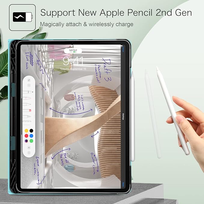 Fintie Multi-Angle Folio Case for iPad Pro 12.9 6th/5th/4th/3rd Generation | Multiple Viewing Angles Pencil Holder &amp Storage Pocket Drop Protection Pencil Charging Auto Sleep/Wake Blooming Hi