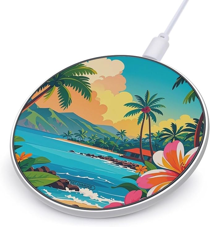 Hello Hawaii Wireless Charger Portable Fast Charging Pad Lightweight Wireless Charging Pad 10W Slim Charging Station for Phone Charger Mat for Travel Home Office Desk