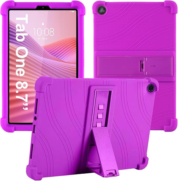 Caweet Case for Lenovo Tab One 8.7 Inch 2025 Heavy Duty Shockproof Full-Protection Adjustable Stand Silicone Cover Black