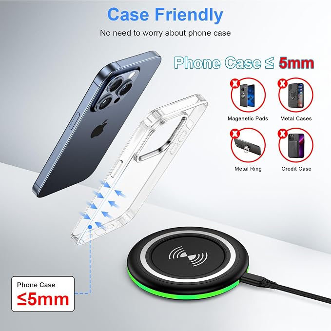 15W for Google Wireless Charger Fast Charging Pad for Google Pixel 10 10 Pro 10 Pro XL 9A 9 Pro XL Fold 8 7 6 Pro 8A 6 Pro Wireless Phone Charger Android for Samsung Galaxy S25 Ultra S24 Plus S23 S22